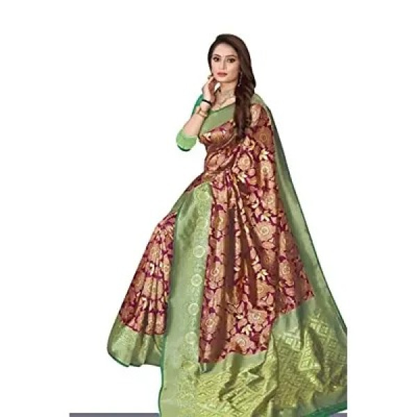 GR-Kanjeevaram Silk Indian Traditional Ethnic Wear for Women's Wedding Designer Saree (Purple Green)