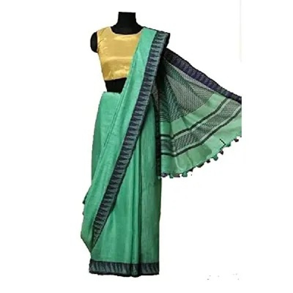 GR-Temple Kota Silk Ethnic Wear Blue Border Saree For Women With Running Blouse (Emerald)