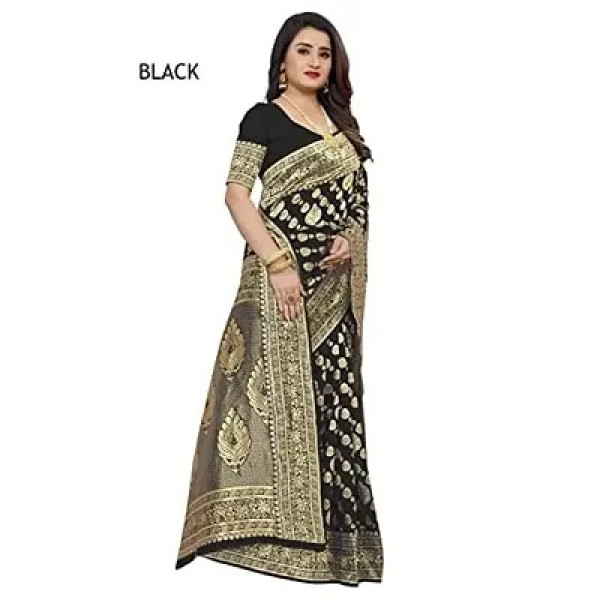 GR-Traditional Ethnic Wear | Banarasi Silk Saree | Indian Wedding Designer Sarees For Women (Black)