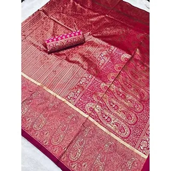 GR-Fashionable Kanjeevaram Design Women's Pure Silk Saree | Indian Ethnic Wear | Wedding Wear (Rani)