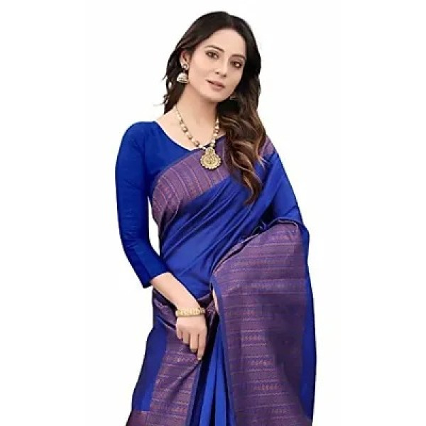 GR-Traditional Women's Kanjeevaram Printed Ethnic Silk Saree | Indian Ethnic Wear (NAVYBLUE)