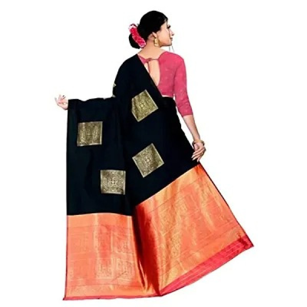 GR-Traditional Women's Kanjeevaram Big Square Pattern Silk Saree Indian Ethnic Designer Wear (BLACK)