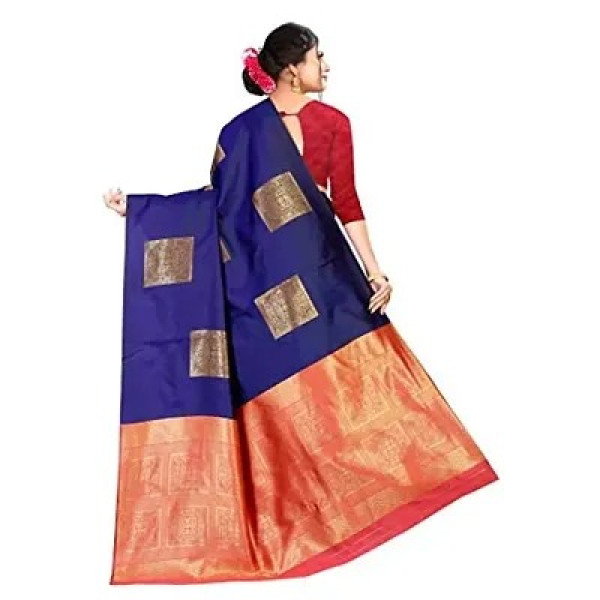 GR-Traditional Women's Kanjeevaram Big Square Pattern Silk Saree Indian Ethnic Designer Wear (NAVYBLUE)