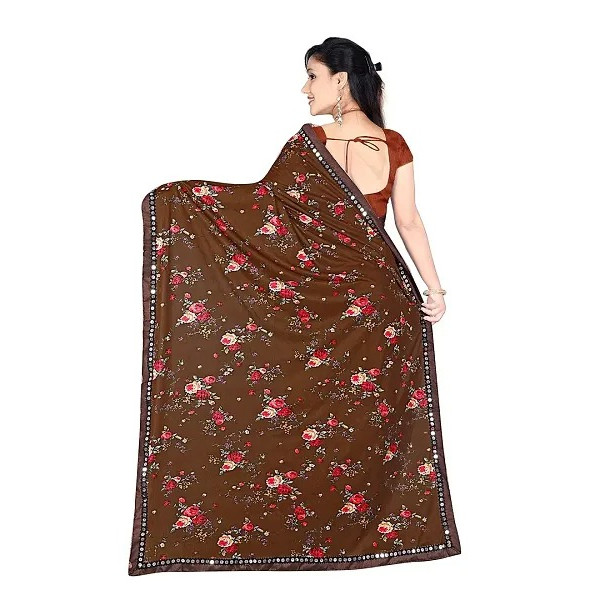 GR-BROWN Ethnic Wear Women's Ruffle Lycra Frill Traditional Saree With Unstitched Blouse Material