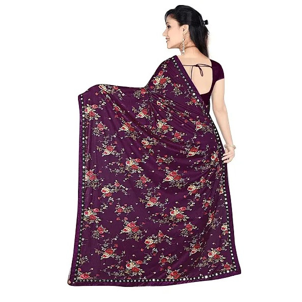 GR-Purple Ethnic Wear Women's Ruffle Lycra Frill Traditional Saree With Unstitched Blouse Material