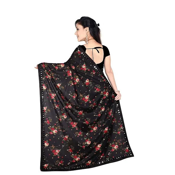 GR-BLACK Ethnic Wear Women's Ruffle Lycra Frill Traditional Saree With Unstitched Blouse Material