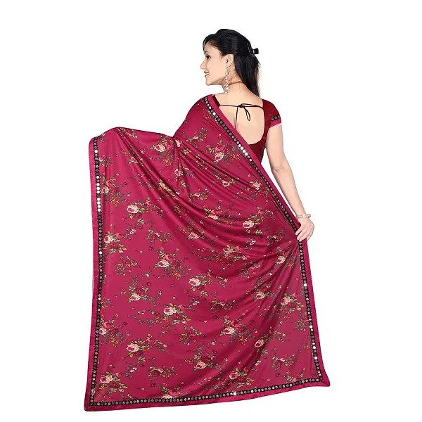 GR-RED Ethnic Wear Women's Ruffle Lycra Frill Traditional Saree With Unstitched Blouse Material
