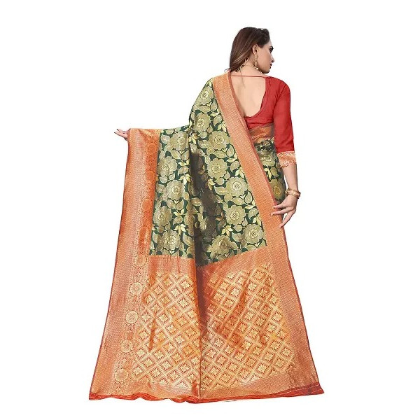 GR-Gorgeous Ethnic Wear Jaquard Embellished Saree For Women With Blouse Piece-Green