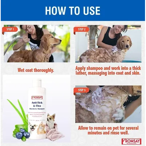 GR-ROMSAY Anti-dandruff, Anti-fungal, Anti-itching, Flea and Tick, Hypoallergenic Fresh Notes, Blueberry Dog Shampoo Anti-Tick Flea Blueberry Shampoo For Dogs Cats 200ML Allergy Relief (200 ml)