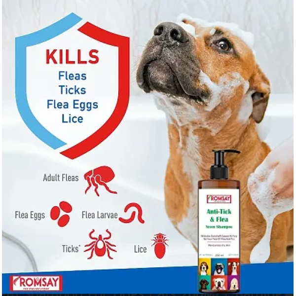 GR-ROMSAY Anti-dandruff, Anti-fungal, Anti-itching Fresh Notes Dog Shampoo Anti-Tick Flea Neem Shampoo For Dogs Cats 200ML+ Bathing Hand Brush Flea and Tick, Allergy Relief(200 ml)