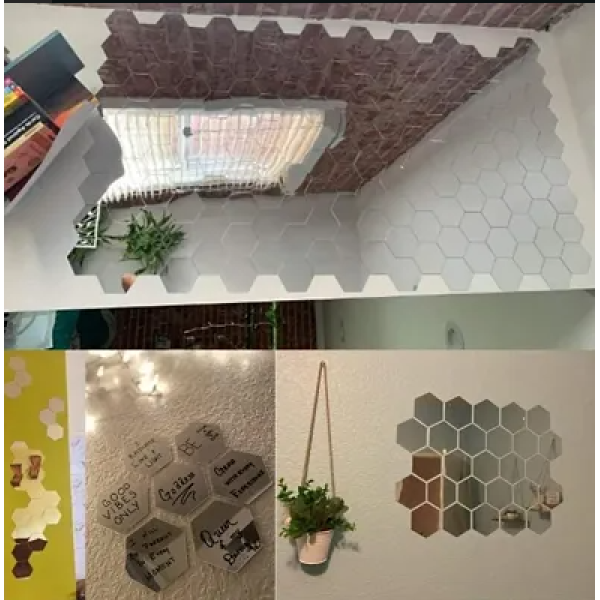 GR-Acrylic Mirror Finish Sticker 20 Hexagon Silver Mirror Wall Stickers