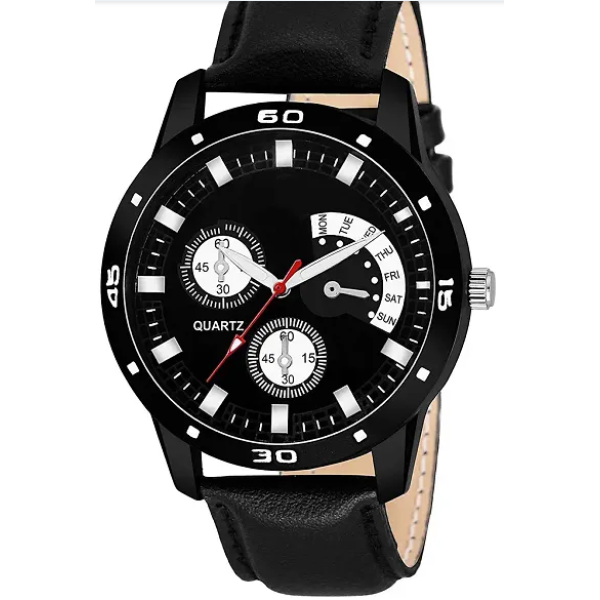 GR-Timeless Eye-Catching Branded Black Dial Leathe...