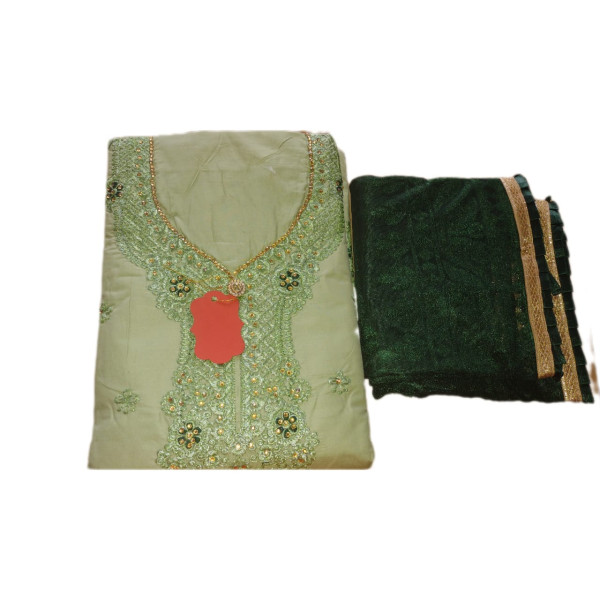 Pastel Green Ethnic Wear Embroidery Work Unstitched Salwar Kameez Length 2.5 mtr & Elegant Neck Design Premium Product