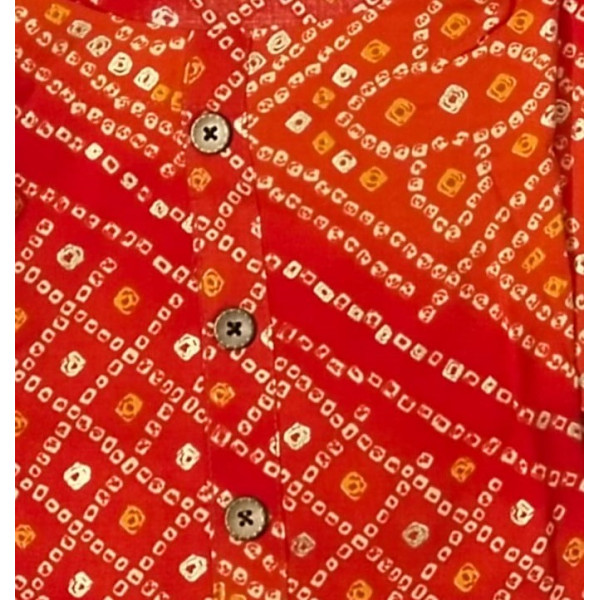 24 Vedic Orange Rayon Bandhani Foil Print Gotta work with tassel Side Slit Kurti Only- 3/4 sleeve||Ready to wear||Premium Product