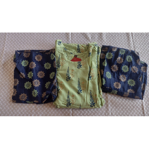 24 Vedic Women Rayon Straight Round Neck Motif Design Printed Kurta & Palazzo Set with Dupatta[Color-Green]