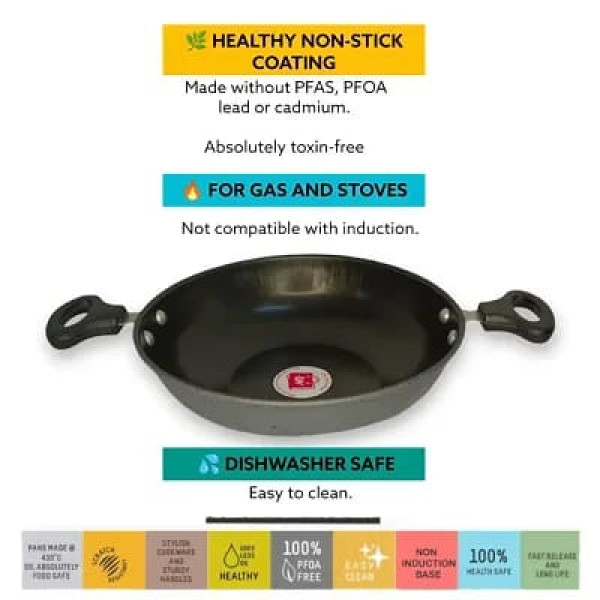 GR-Premium Quality Hard Anodized Nonstick Kadhai 23 cm,Black Classy Window 1.5L Black