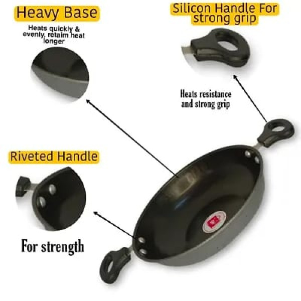 GR-Premium Quality Hard Anodized Nonstick Kadhai 23 cm,Black Classy Window 1.5L Black