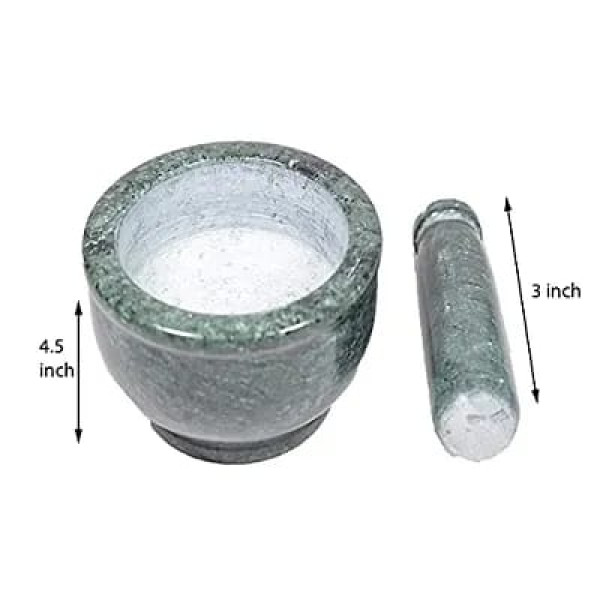 GR-4.5 inch Green Granite Mortar Pestle Set Hand Carved Home Utility Kitchen Use