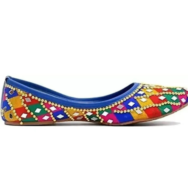 GR-Traditional Jutis/Mojari/Belly Bellies for Women Modal Mojari Women Girls' Ethnic Shoes | Punjabi Jutti | Nagra -(Multicolour,Blue)