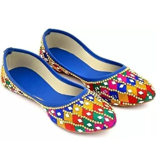 GR-Traditional Jutis/Mojari/Belly Bellies for Women Modal Mojari Women Girls' Ethnic Shoes | Punjabi Jutti | Nagra -(Multicolour,Blue)