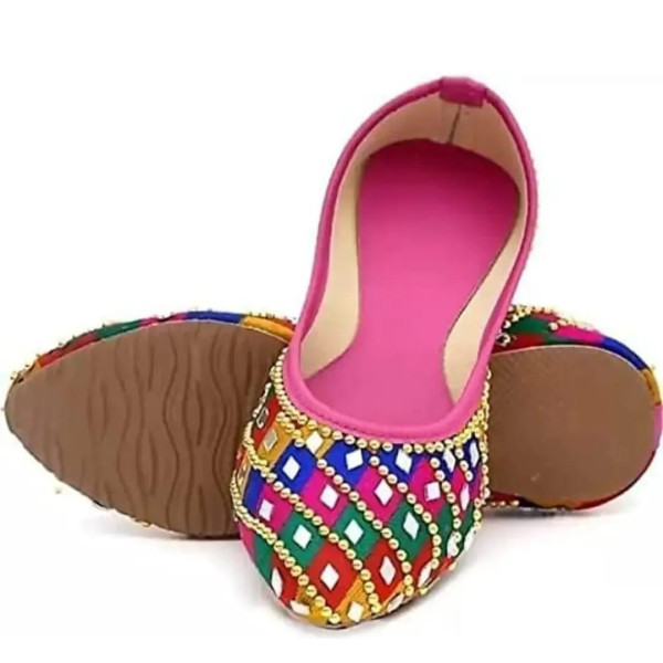 GR-Traditional Jutis/Mojari/Belly Bellies for Women Modal Mojari Women Girls' Ethnic Shoes | Punjabi Jutti | Nagra -(Mulicolour,Pink)