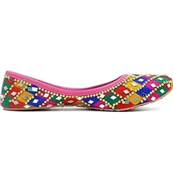 GR-Traditional Jutis/Mojari/Belly Bellies for Women Modal Mojari Women Girls' Ethnic Shoes | Punjabi Jutti | Nagra -(Mulicolour,Pink)