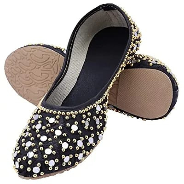 GR-Traditional Jutis/Mojari/Belly Bellies for Women Modal Mojari Women Girls' Ethnic Shoes | Punjabi Jutti | Nagra -(Black)