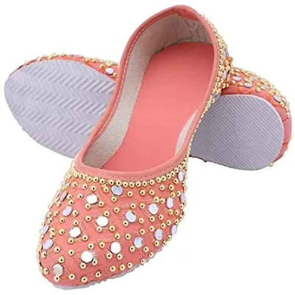 GR-Traditional Jutis/Mojari/Belly Bellies for Women Modal Mojari Women Girls' Ethnic Shoes | Punjabi Jutti | Nagra -(Peach)