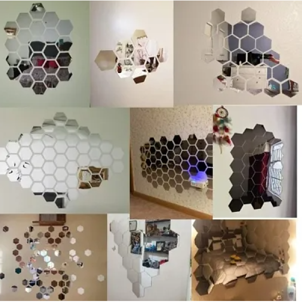 GR-Acrylic Mirror Finish Sticker 20 Hexagon Silver Mirror Wall Stickers