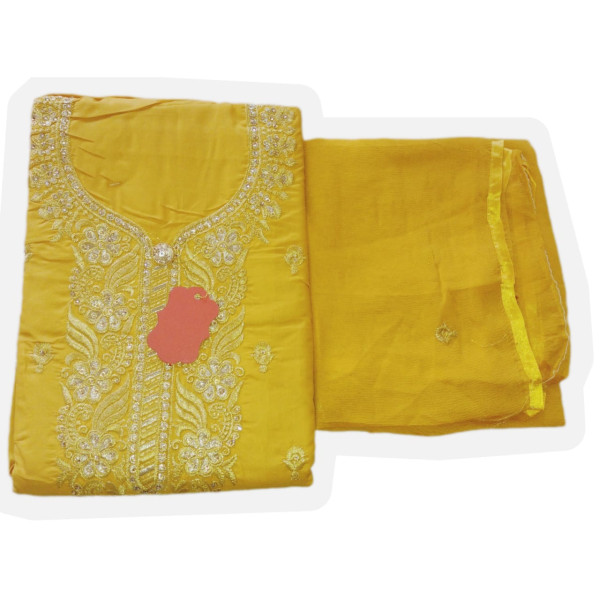 Mustard Ethnic Wear Embroidery Work Unstitched Sal...