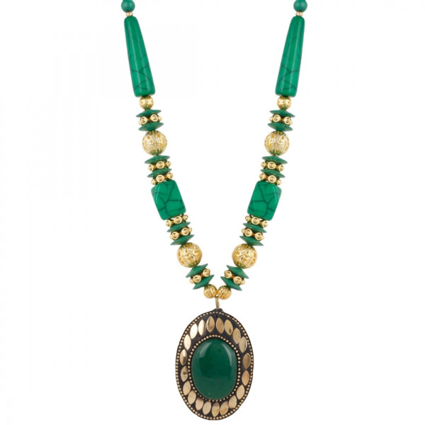 Handmade Fashionable Green Beads Necklace with Earrings Set