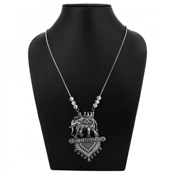 Elephant Oxidised Silver Designer Necklace [Low Budget Product]