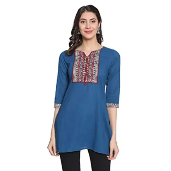 Red Attractive Fashionable Cotton Short Kurta Wome...