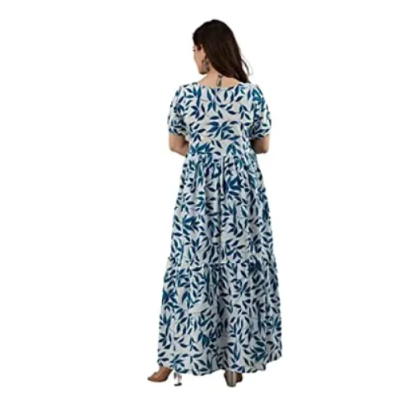Beautiful Printed Full Flair Anarkali Kurta light Blue Rayon Kurti Set Pack of 1 ( Low Budget Product )