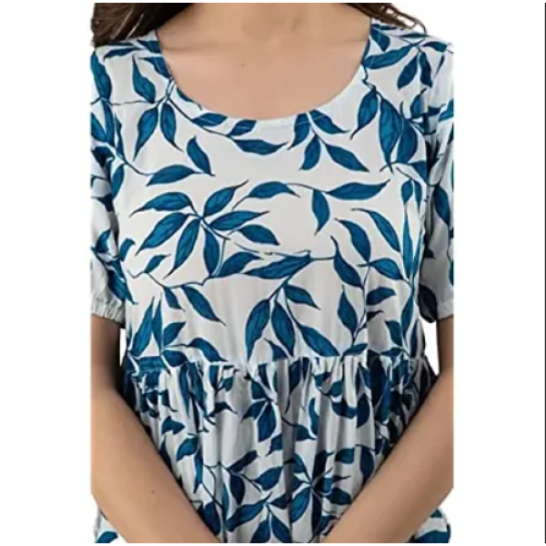 Beautiful Printed Full Flair Anarkali Kurta light Blue Rayon Kurti Set Pack of 1 ( Low Budget Product )