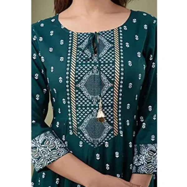 Beautiful Anarkali Printed  Fashionable Full Kurta/Plazzo/Dupatta Assorted Rayon Kurti Set Pack of 1 ( Low Budget Product )