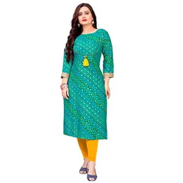 Green Printed Beautiful A-line Fashionable Full Ku...