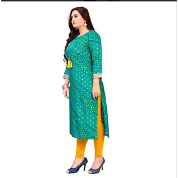 Green Printed Beautiful A-line Fashionable Full Kurta Assorted Rayon Kurti Set Pack of 1 ( Low Budget Product )