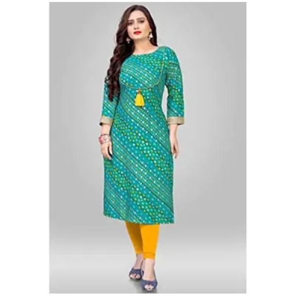 Green Printed Beautiful A-line Fashionable Full Kurta Assorted Rayon Kurti Set Pack of 1 ( Low Budget Product )