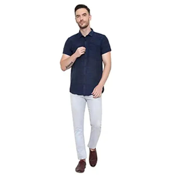 Self Design Latest Chikan Men's Cotton Half Sleeves Shirt[Low Budget Product]