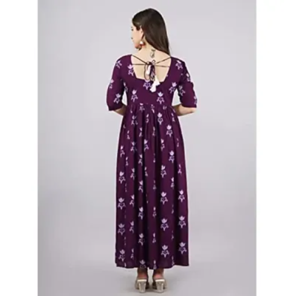 Fashionable Beautiful Printed Full Flair Anarkali Kurta  Blue Rayon Kurti Set Pack of 1 ( Low Budget Product )