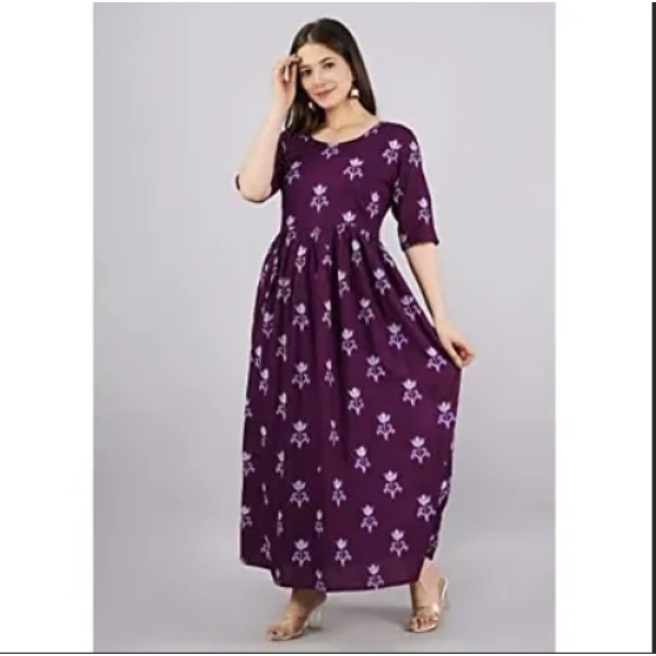 Fashionable Beautiful Printed Full Flair Anarkali Kurta  Blue Rayon Kurti Set Pack of 1 ( Low Budget Product )