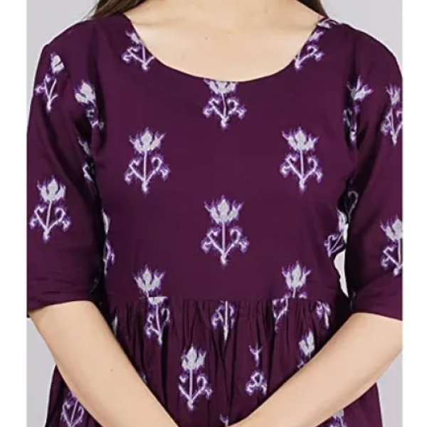 Fashionable Beautiful Printed Full Flair Anarkali Kurta  Blue Rayon Kurti Set Pack of 1 ( Low Budget Product )