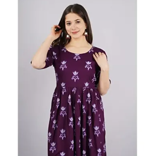 Fashionable Beautiful Printed Full Flair Anarkali Kurta  Blue Rayon Kurti Set Pack of 1 ( Low Budget Product )