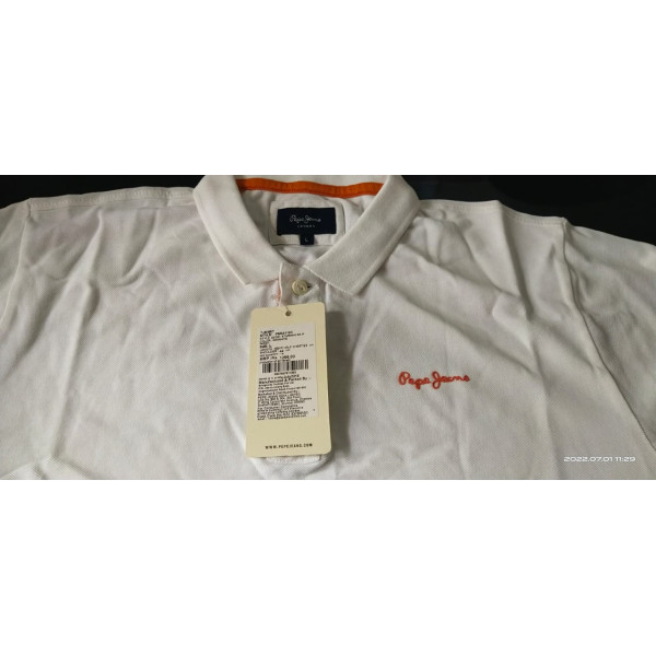 Polo Collar Short Sleeves Branded White T-shirt for Men | PEPE JEANS