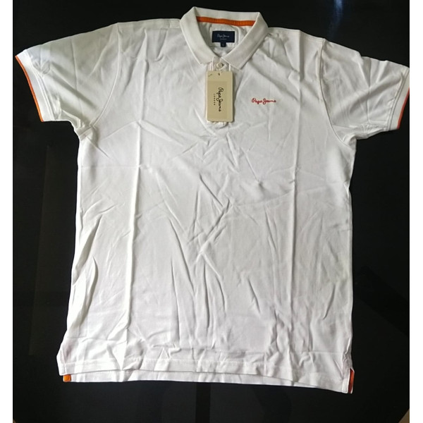 Polo Collar Short Sleeves Branded White T-shirt for Men | PEPE JEANS