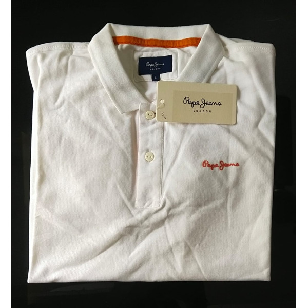 Polo Collar Short Sleeves Branded White T-shirt for Men | PEPE JEANS