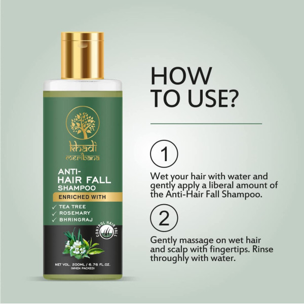 MeriBana Khadi Control Anti Hair Fall Shampoo with Tea Tree, Rosemary, and Bhringraj