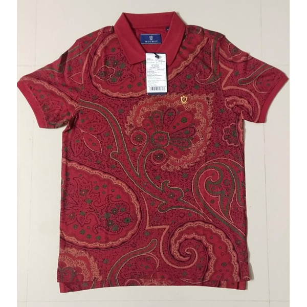 Polo Collar Printed Short Sleeves Branded T-shirt for Men (MAROON) | TRUE BLUE