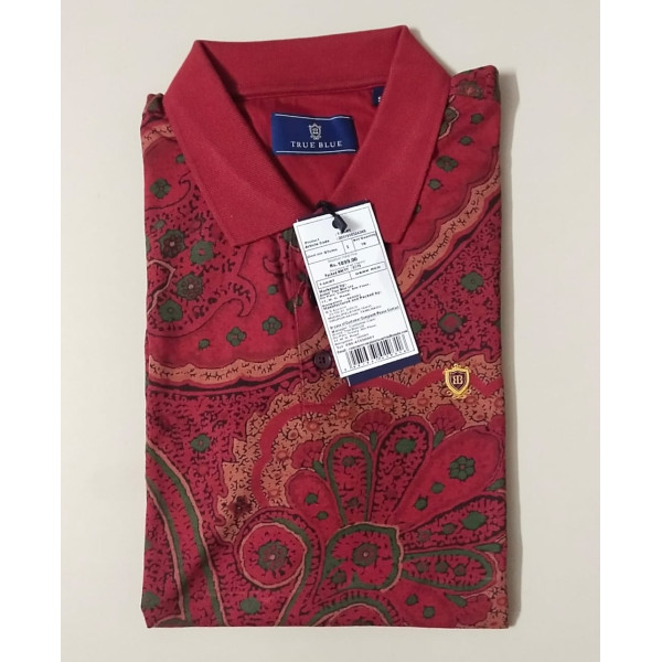 Polo Collar Printed Short Sleeves Branded T-shirt for Men (MAROON) | TRUE BLUE